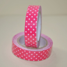 Лента тканевая на клеевой основе, ярко-розовый горошек, 15 мм, 4 м
