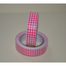 Стрічка тканинна на клейовий основі, рожева клітка, 15 мм, 4 м