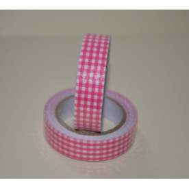 Лента тканевая на клеевой основе, розовая клетка, 15 мм, 4 м