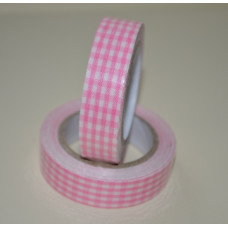 Лента тканевая на клеевой основе, нежно-розовая клетка, 15 мм, 4 м