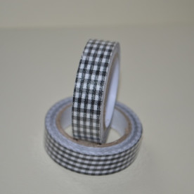 Лента тканевая на клеевой основе, черно-белая клетка, 15 мм, 4 м