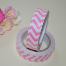 Лента тканевая на клеевой основе, бледно-розовый шеврон, 15 мм, 4 м