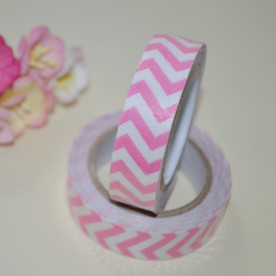 Лента тканевая на клеевой основе, бледно-розовый шеврон, 15 мм, 4 м