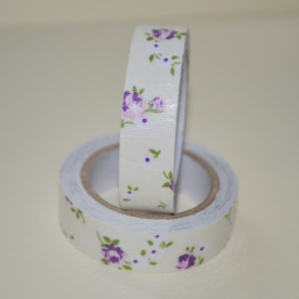 Стрічка тканинна на клейовий основі, весняні квіти фіолетовий на білому тлі, 15 мм, 4 м