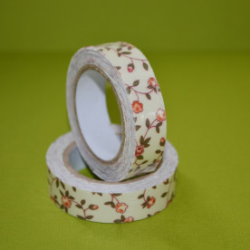 Стрічка тканинна на клейовий основі, персикові квіти, 15 мм, 4 м