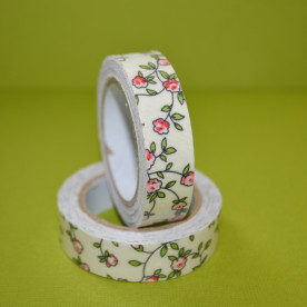 Лента тканевая на клеевой основе, красные цветы, 15 мм, 4 м