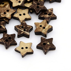 Пуговка из кокоса, звезда, 15 мм, 2 отверстия