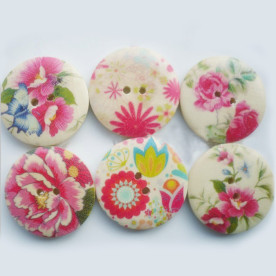 Набор деревянных пуговиц Большие цветы, 30 мм, 6 шт.