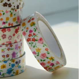 Лента тканевая на клеевой основе, розовые цветы, 15 мм, 4 м