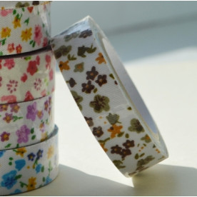 Лента на клеевой основе тканевая, коричневые цветы, 15 мм, 4 м