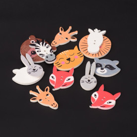 Набір дерев'яних гудзиків Тварини, 4 шт., 30 мм