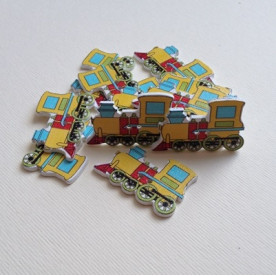 Дерев'яна гудзик Паровоз жовтий, 32х20 мм