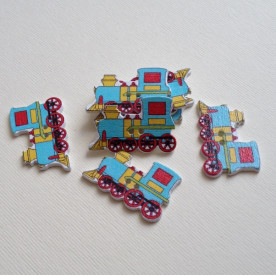 Дерев'яна гудзик Паровоз блакитний, 32х20 мм