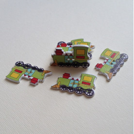 Дерев'яна гудзик Паровоз зелений, 32х20 мм