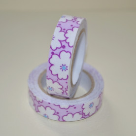 Лента тканевая на клеевой основе, сиреневые цветы, 15 мм, 4 м