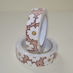 Стрічка тканинна на клейовий основі, коричневі квіти, 15 мм, 4 м