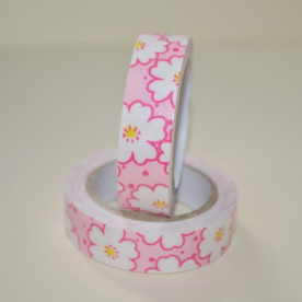 Лента на клеевой основе тканевая, ярко розовые цветы, 15 мм, 4 м