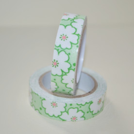Стрічка тканинна на клейовий основі, зелені квіти, 15 мм, 4 м