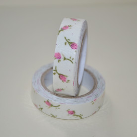 Лента тканевая на клеевой основе, розовые тюльпаны, 15 мм, 4 м