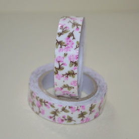 Стрічка тканинна на клейовий основі, ніжно Розо квіти, 15 мм, 4 м