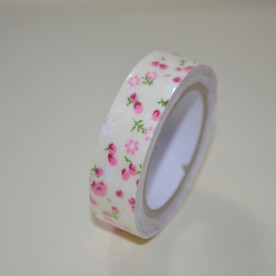 Лента тканевая на клеевой основе,мелкие цветочки на бежевом фоне, 15 мм, 4 м