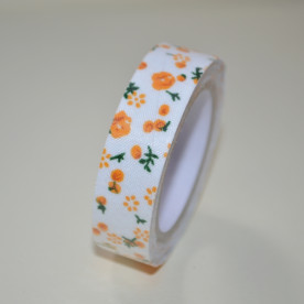 Лента тканевая на клеевой основе, оранжевые цветы, 15 мм, 4 м