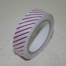 Лента тканевая на клеевой основе, розовая с черной полосой, 15 мм, 4 м
