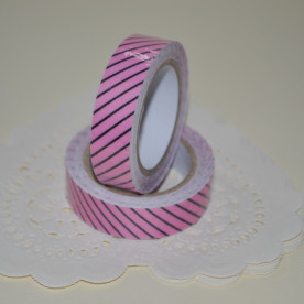 Стрічка тканинна на клейовий основі, яскраво-рожева з чорною смугою, 15 мм, 4 м