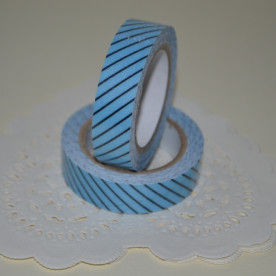 Лента тканевая на клеевой основе, голубая с черной полосой, 15 мм, 4 м