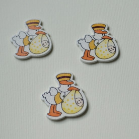 Дерев'яна гудзик Лелека жовтий, 1 шт., 33х29 мм