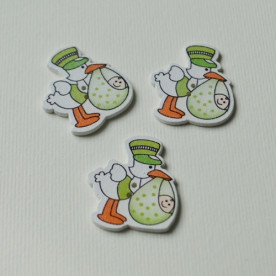 Дерев'яна гудзик Лелека зелений, 1 шт., 33х29 мм