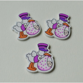 Деревянная пуговица Аист фиолетовый, 1 шт., 33х29 мм