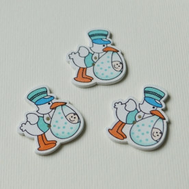 Дерев'яна гудзик Лелека блакитний, 1 шт., 33х29 мм