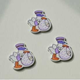 Деревянная пуговица Аист сиреневый, 1 шт., 33х29 мм