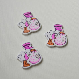 Деревянная пуговица Аист розовый, 1 шт., 33х29 мм