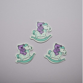 Деревянная пуговица Лошадка бирюзовая , 1 шт., 33х31 мм