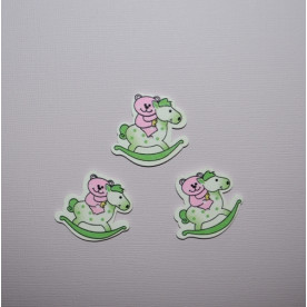 Дерев'яна гудзик Конячка зелена, 1 шт., 33х31 мм