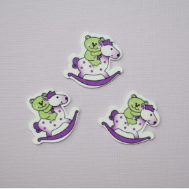 Деревянная пуговица Лошадка фиолетовая,  1 шт., 33х31 мм