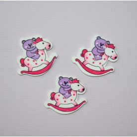 Дерев'яна гудзик Конячка червона, 1 шт., 33х31 мм