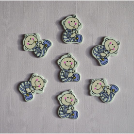 Дерев'яна гудзик Малюк з пляшкою бузковий, 30х26 мм, 1 шт