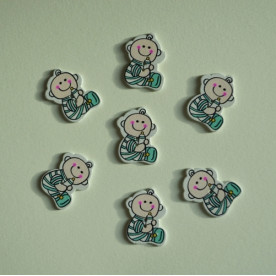 Деревянная пуговица Малыш с бутылочкой бирюзовый, 30х26 мм, 1 шт