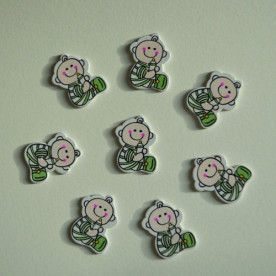 Деревянная пуговица Малыш с бутылочкой  зеленый , 30х26 мм, 1 шт