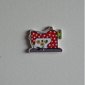 Деревянная пуговица Швейная машинка красная, 20х26 мм., 1 шт