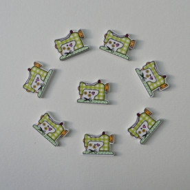 Деревянная пуговица Швейная машинка зеленая , 20х26 мм., 1 шт