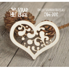 Чипборд "Декоративное сердце" №1, размер 40*30 мм от Scrapbox