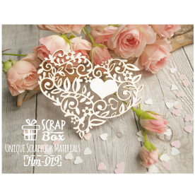 Чіпборд "Мереживні серце з квітами і листочками", розмір 74 * 60 мм від Scrapbox