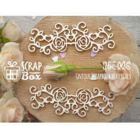 Чипборд бордюр "Розы с завитками и сердечками", 2 шт, размер 73*27 мм от Scrapbox