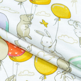 Фланель белоземельная Кролики на шарах, 150 г/м2, 50х60 см, хлопок 100%