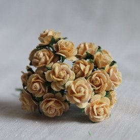 Набор 10 декоративных бумажных роз цвета осеннего золота, 10 мм