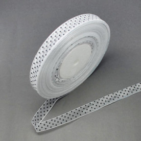 Лента из органзы в горошек, белая, 14 мм, 90 см.